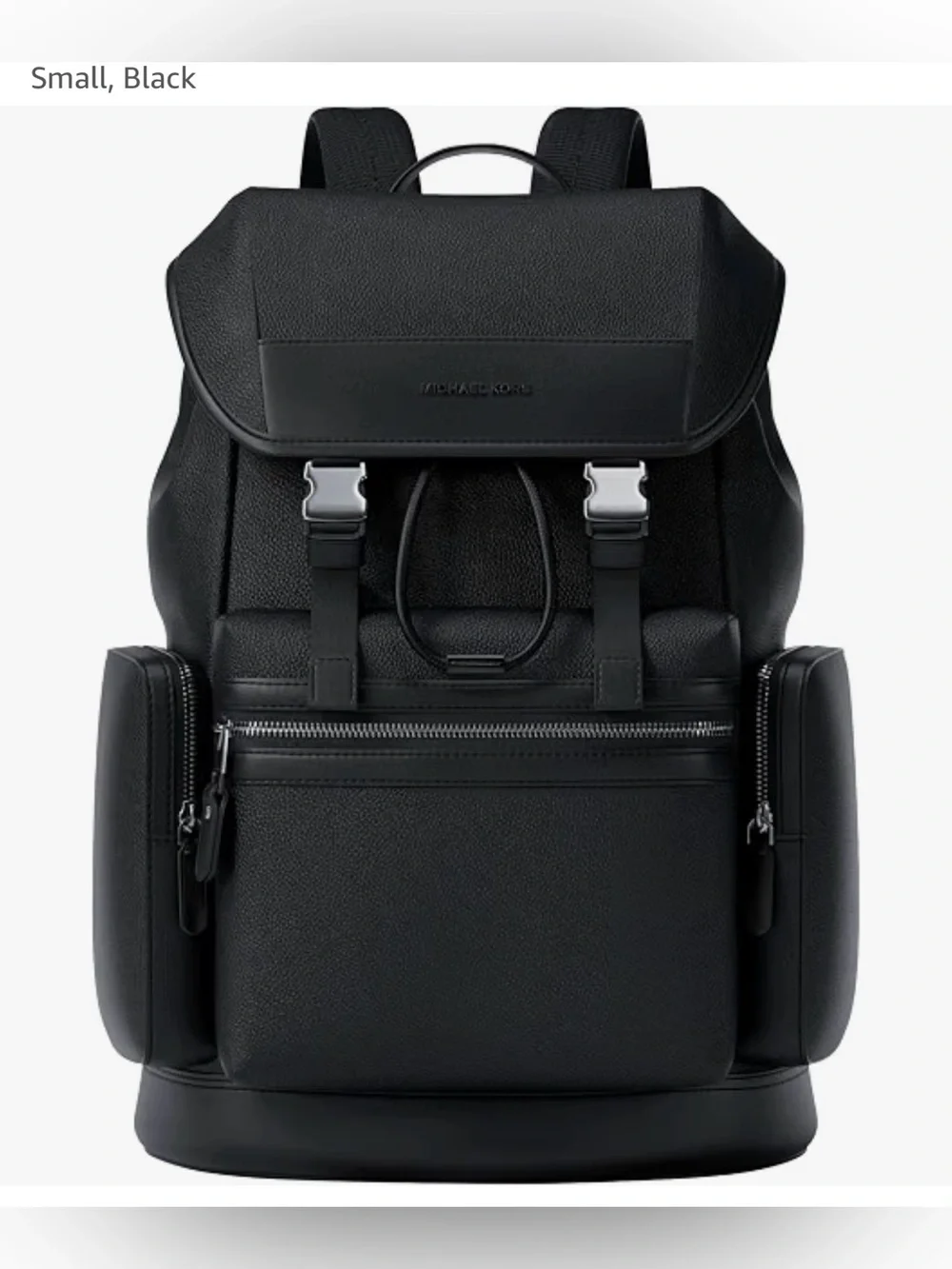 Michael Kors Black Pebbled Leather Flap Backpack